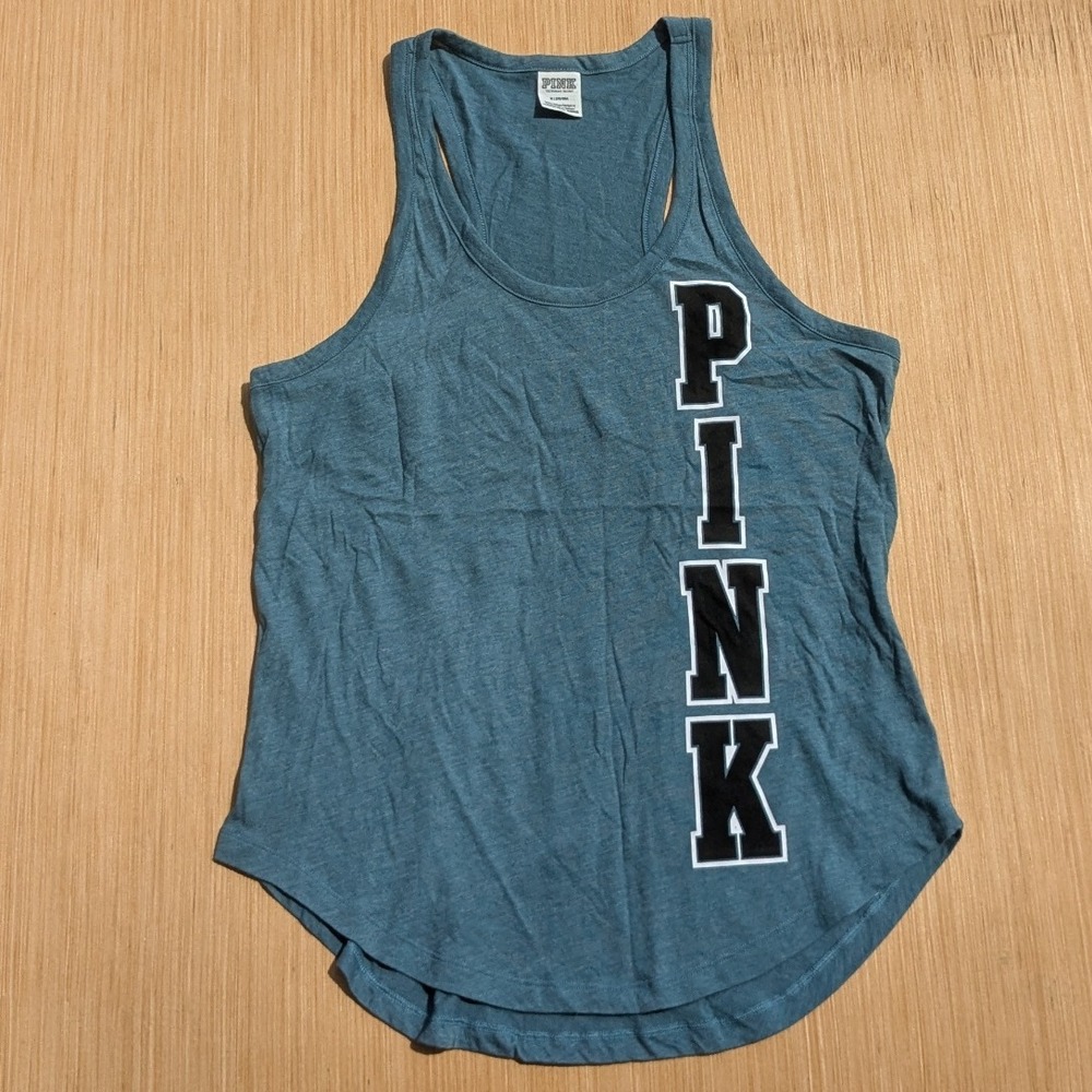 PINK Victoria's Secret Racerback‎ Tank Top Logo Teal Workout Gym Women's Medium